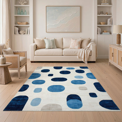 Geometric Modern Blue and Teal Blue Abstract Geometric Area Rug