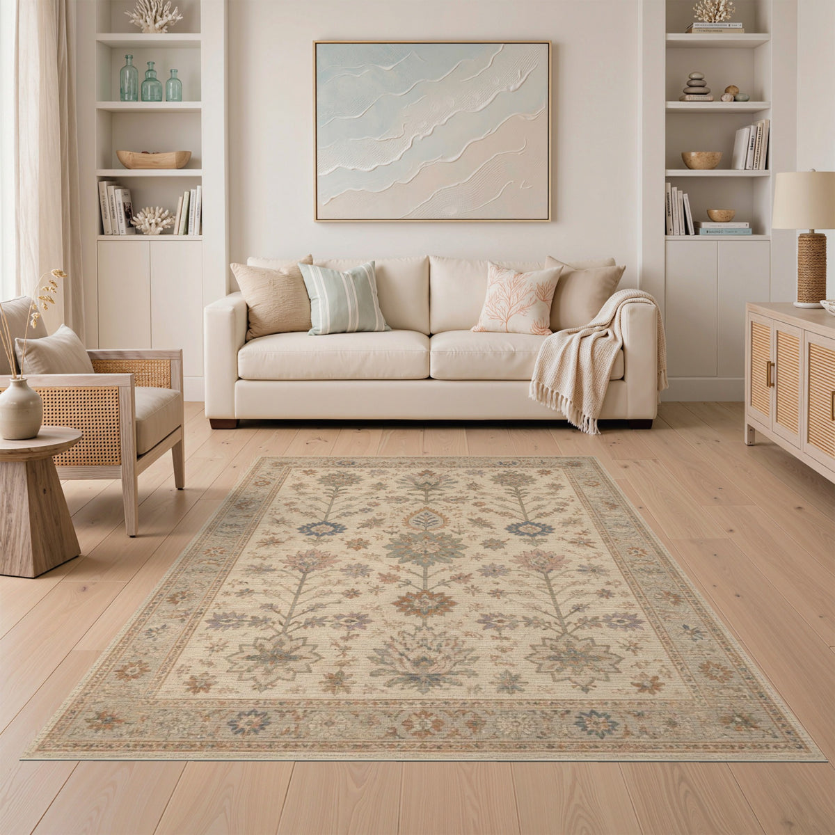 Beige Persian Floral Medallion Traditional Persian Area Rug