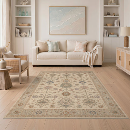 Beige Persian Floral Medallion Traditional Persian Area Rug