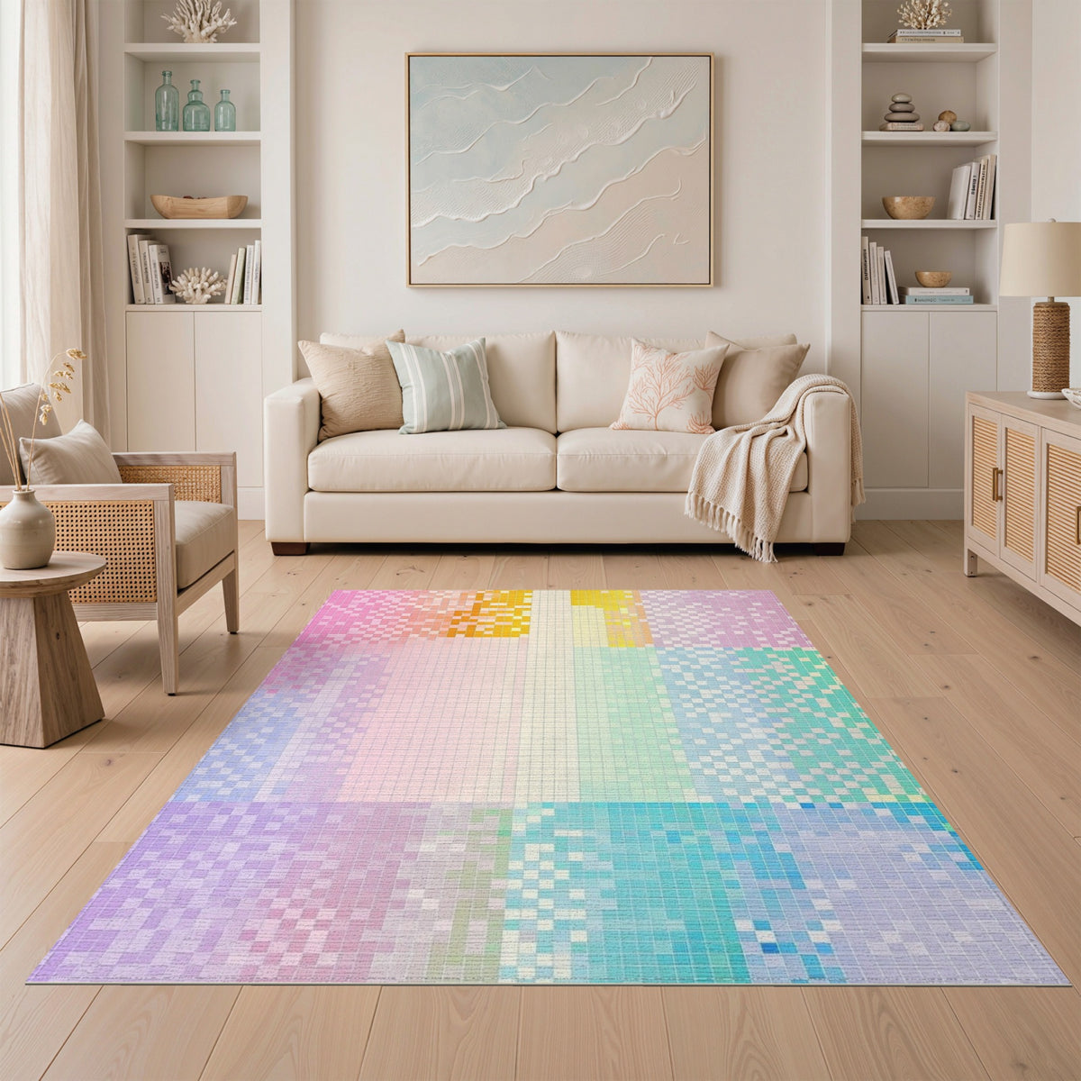 Pastel Pixel Geometric Washable Area Rug