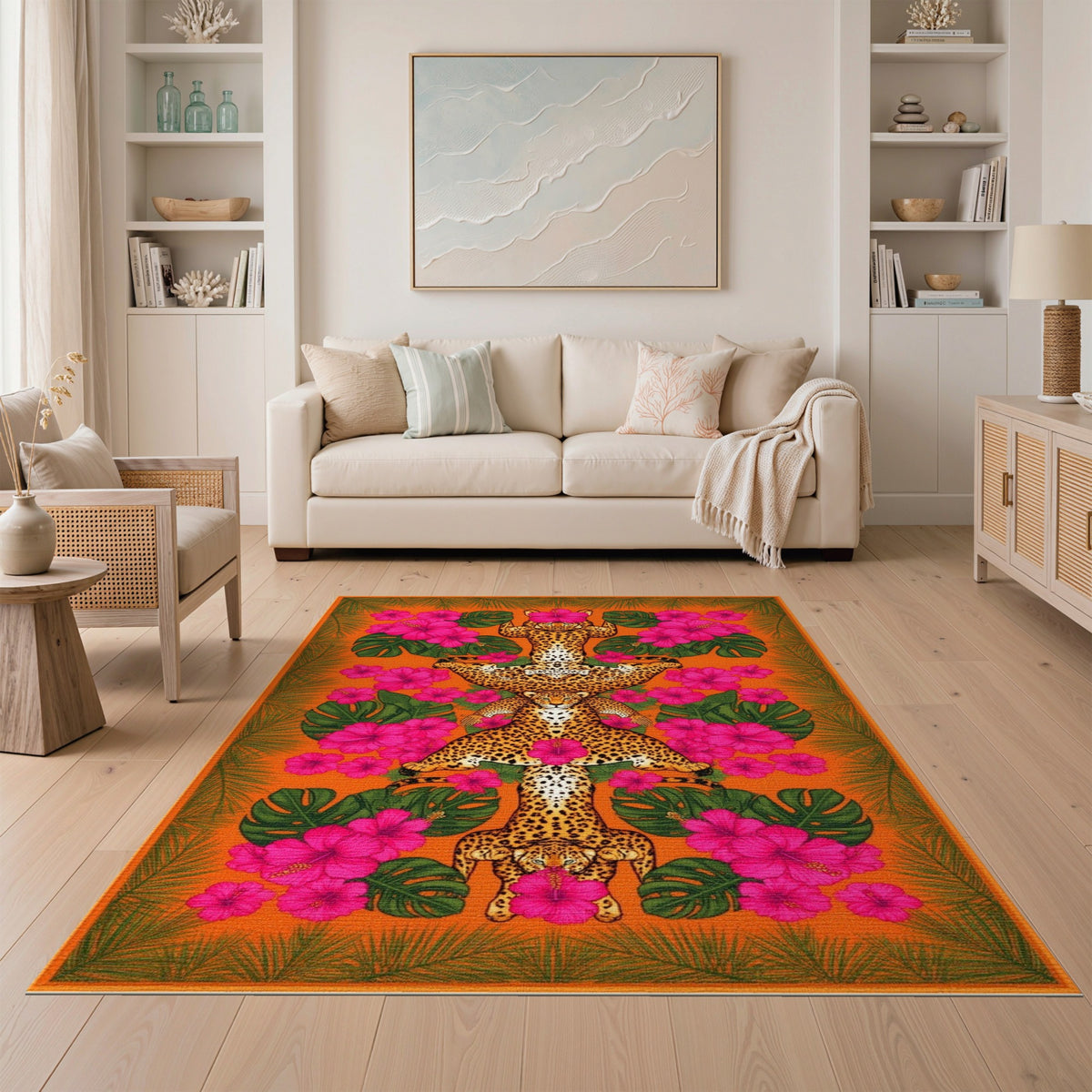 Leopard Hibiscus Orange Area Rug