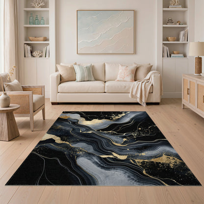 Luxury Black Gold Abstract Area Rug