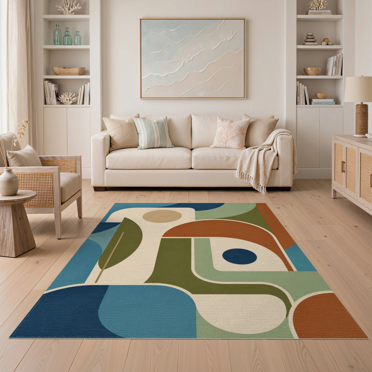 Blue and Teal Abstract Geometric Blue Teal Area Rug