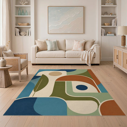 Blue and Teal Abstract Geometric Blue Teal Area Rug
