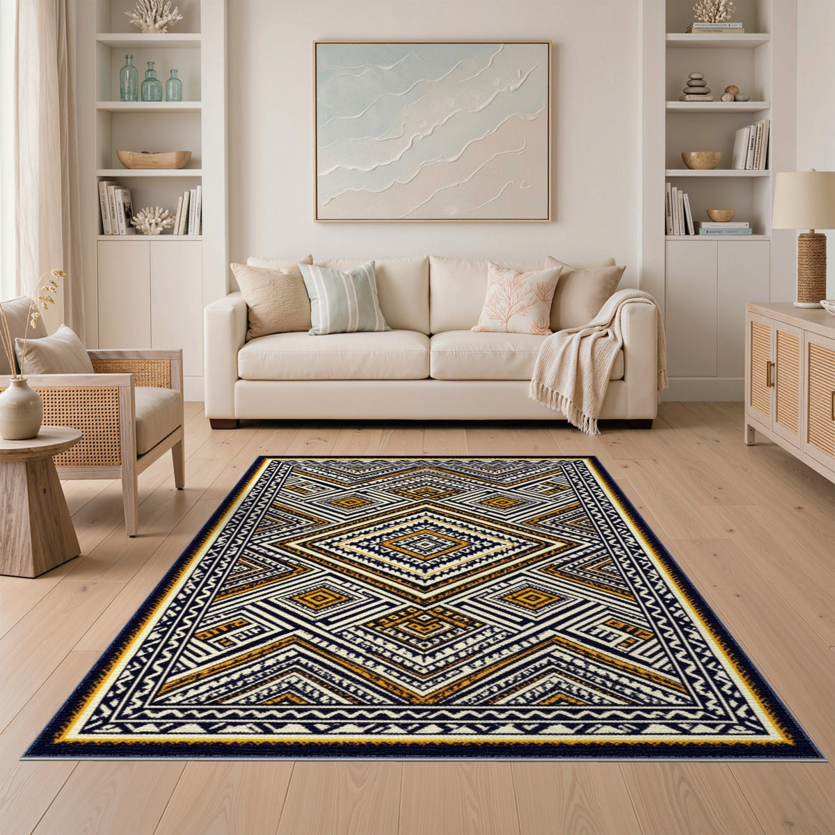 Multi-color and Patterns Black Gold Geometric Diamond Area Rug