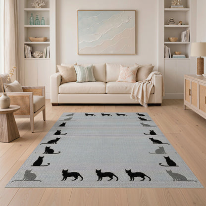 Kids Cartoon Black Cat Silhouette Area Rug