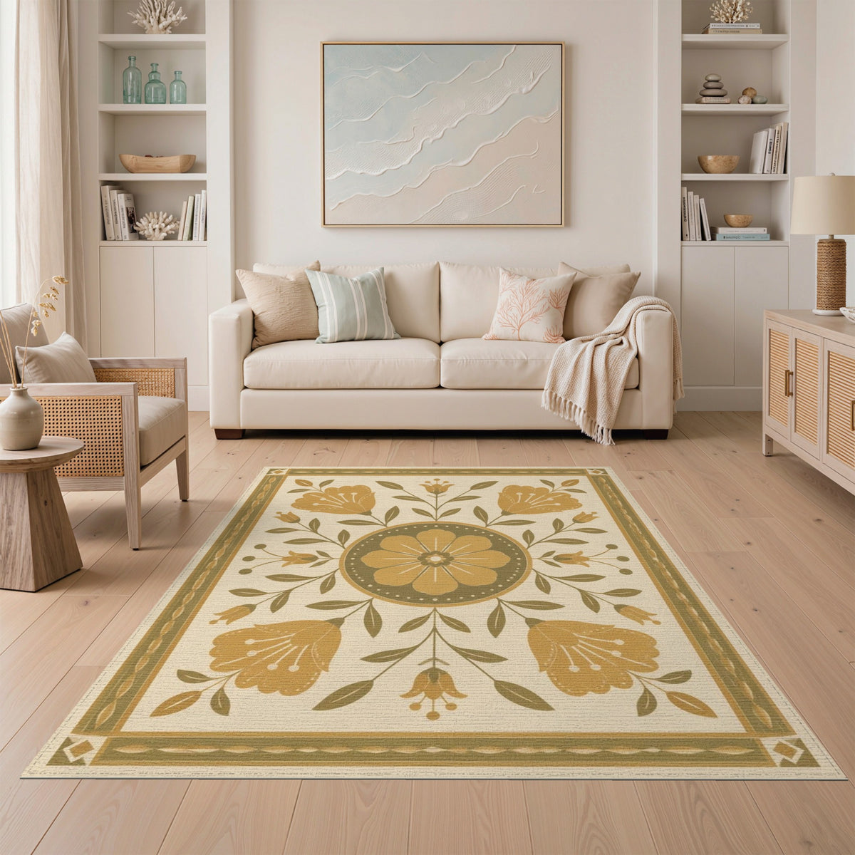 Golden Floral Medallion Vintage Area Rug