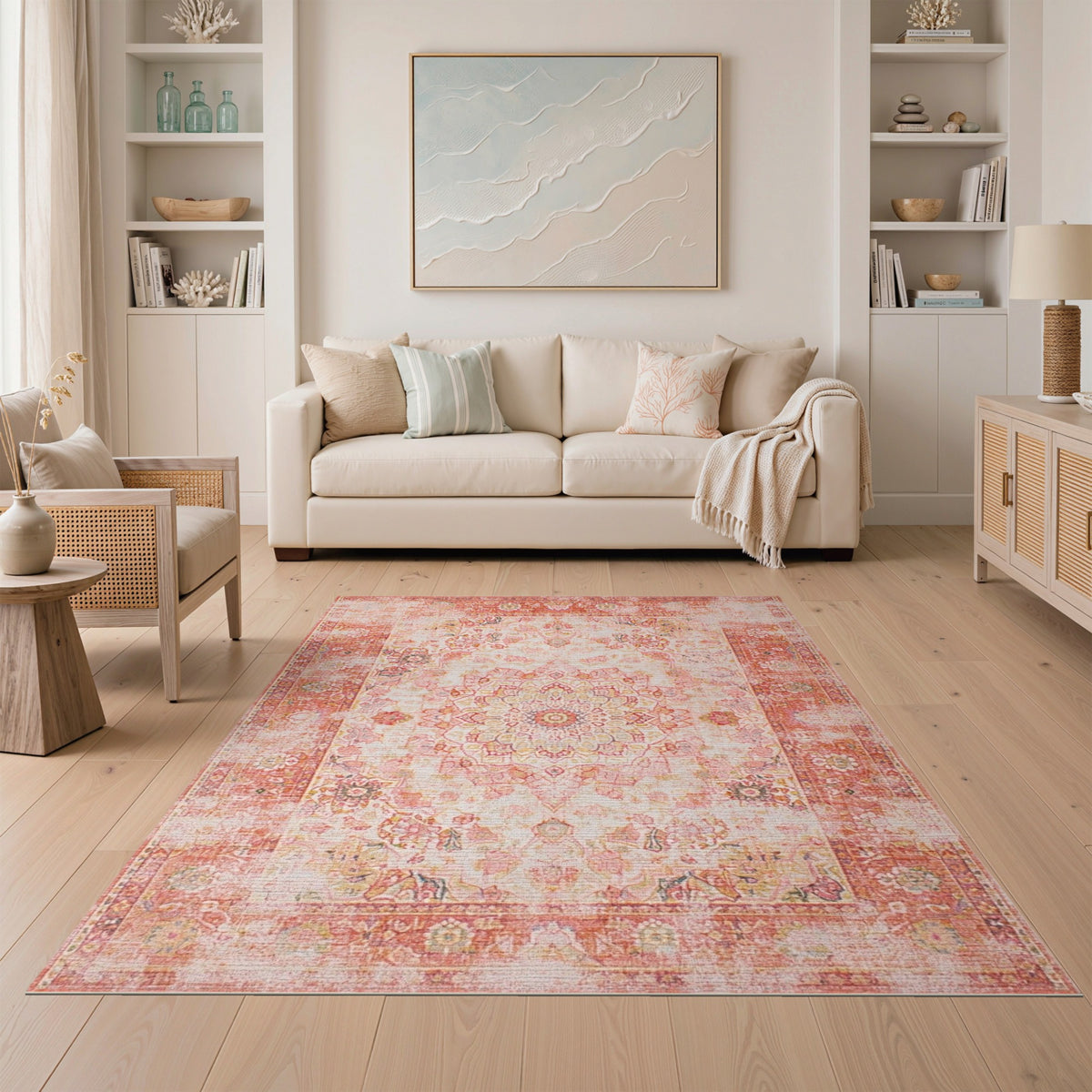 Red Floral Medallion Vintage Red Area Rug