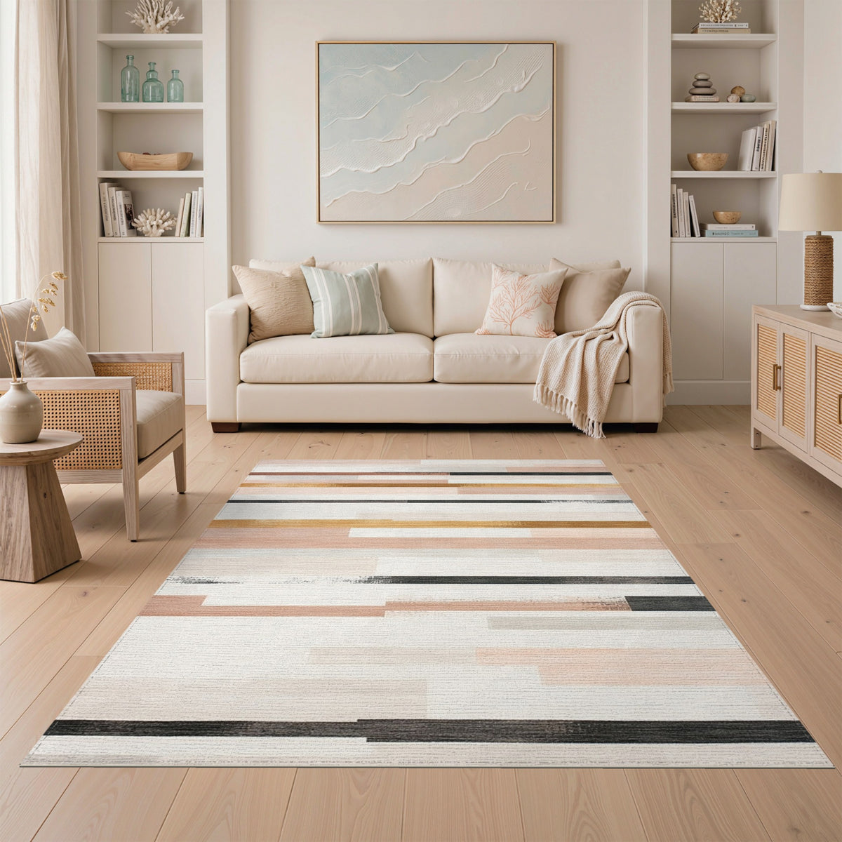 Abstract Beige Stripe Area Rug