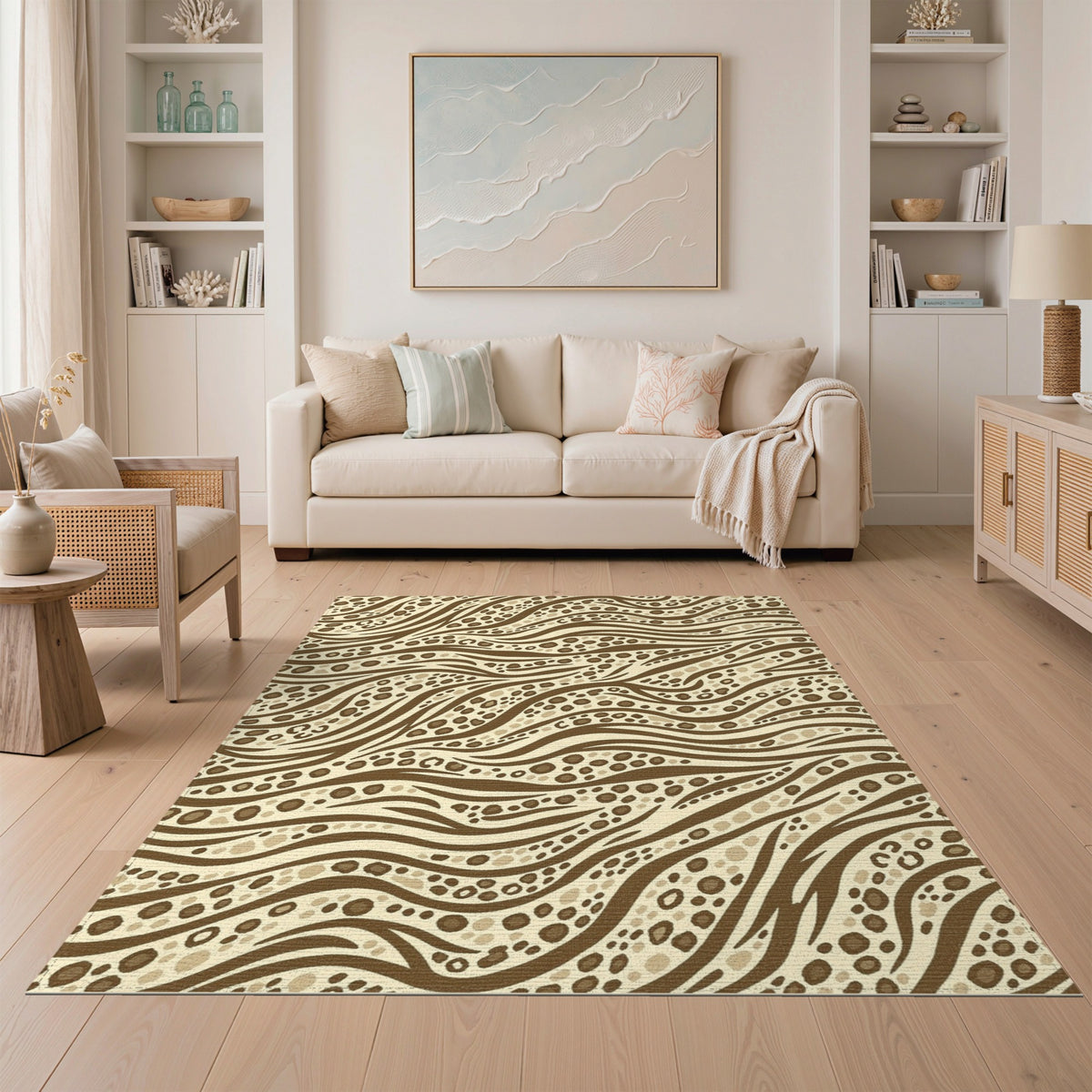 Brown Wavy Dot Abstract Area Rug