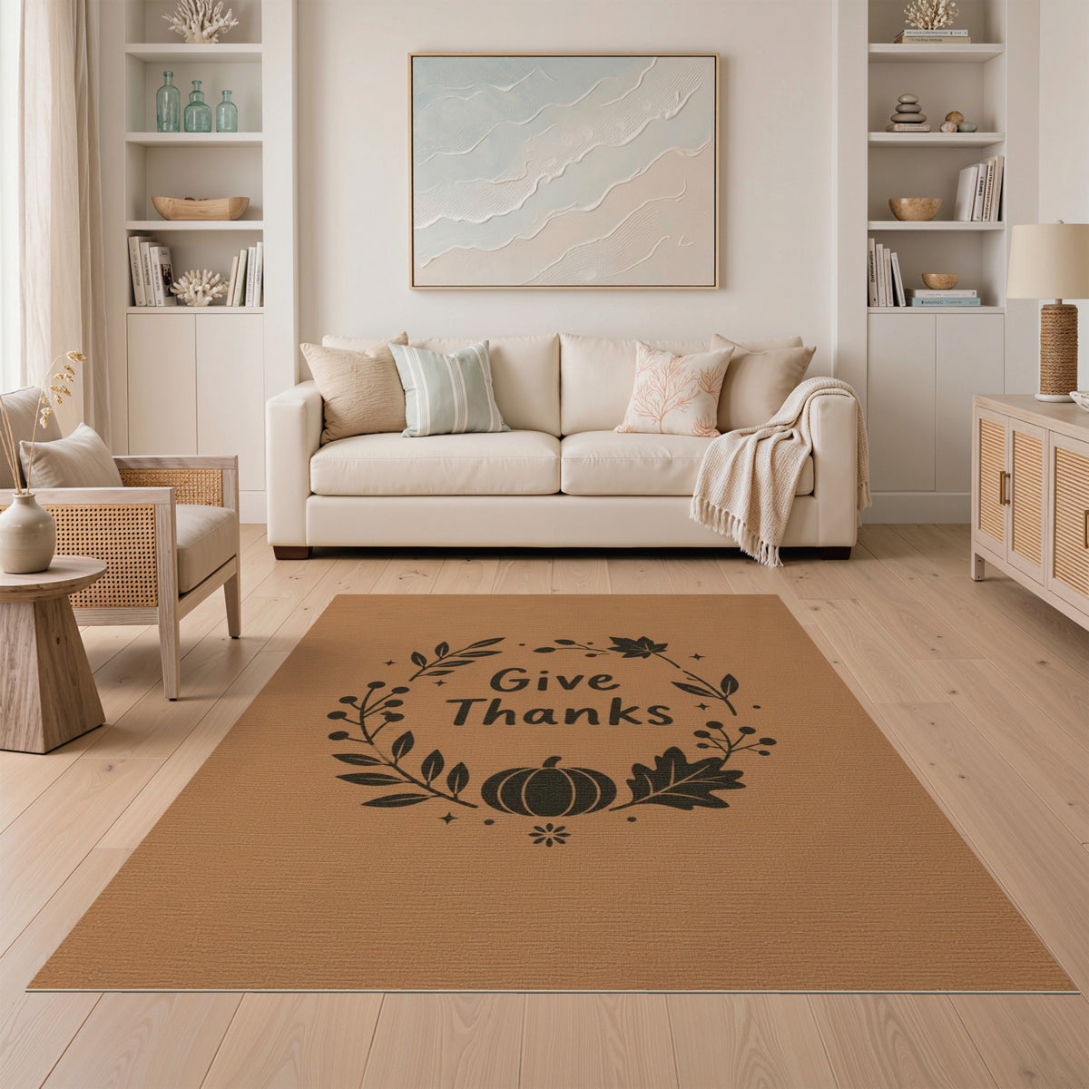 Give Thanks Pumpkin Wreath Area Rug