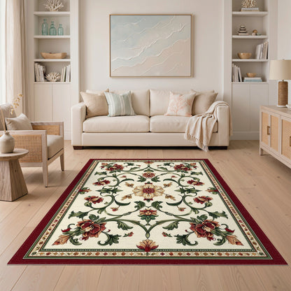 Red Floral Vine Vintage Area Rug