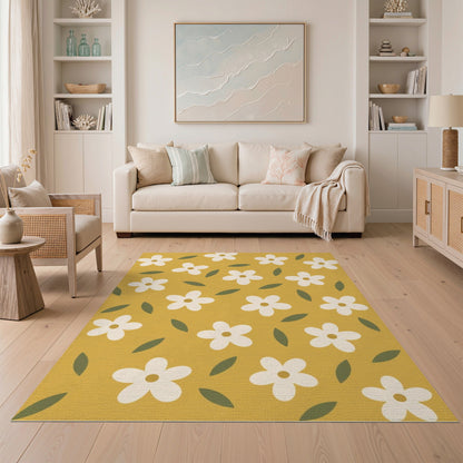 Floral Vintage Yellow Floral Washable Area Rug