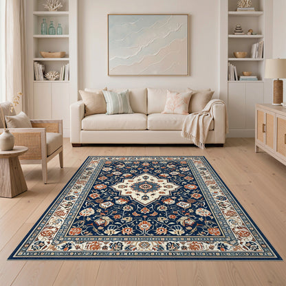Navy Blue and Teal Navy Blue Persian Floral Medallion Area Rug