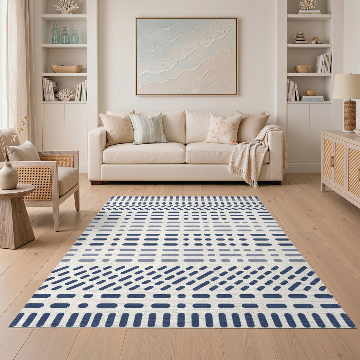 Blue Geometric Washable Area Rug