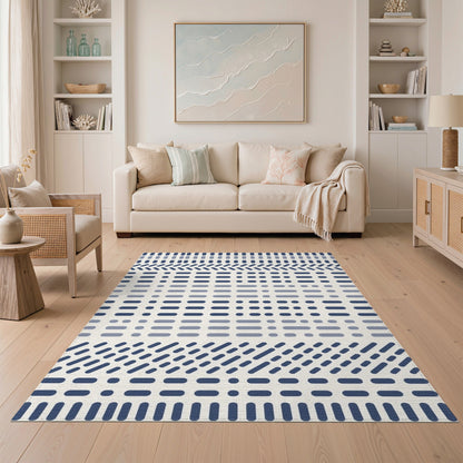 Blue Geometric Washable Area Rug