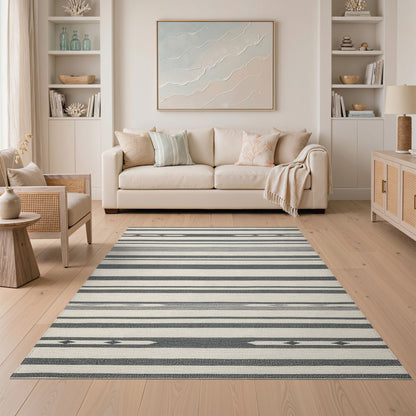 Black White Striped Geometric Area Rug