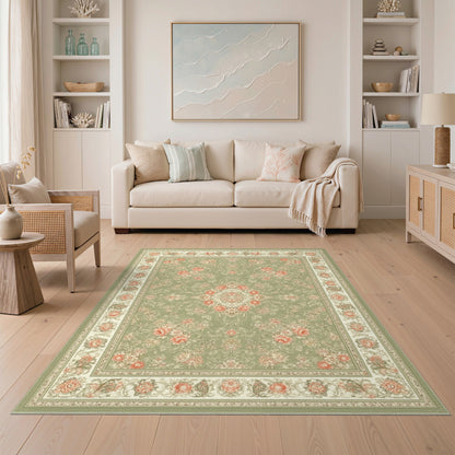 Sage Green Floral Vintage Area Rug