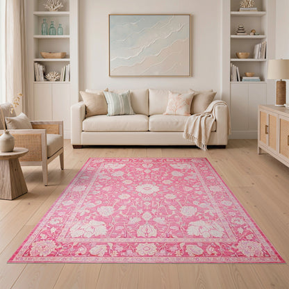 Pink Floral Vintage Area Rug