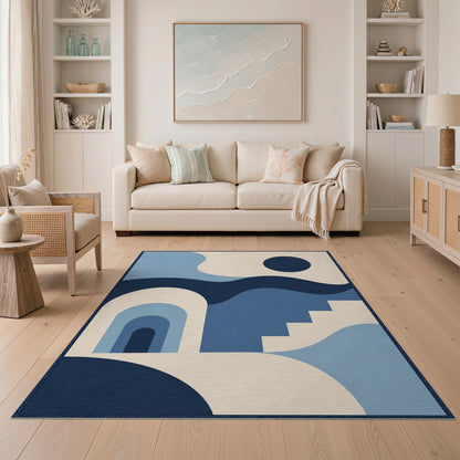 Geometric Modern Blue and Teal Blue Geometric Arch Area Rug
