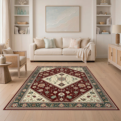 Traditional Persian Red Rich Red Persian Floral Medallion Area Rug