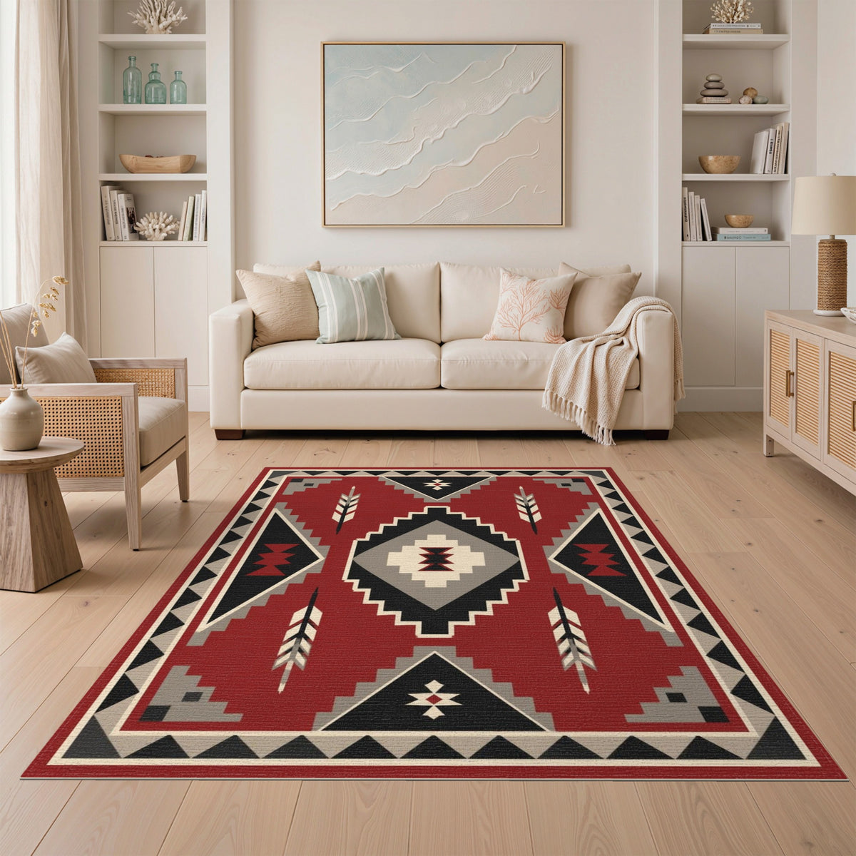 Red Southwestern Geometric Area Rug