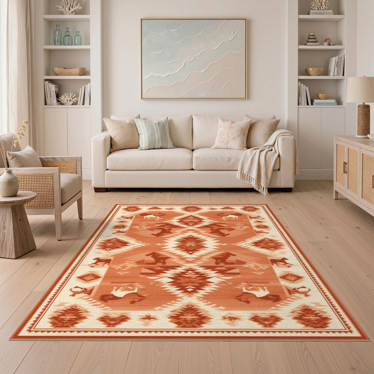 Southwestern Horse Area Rug in Brown Tan