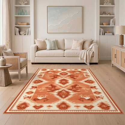 Southwestern Horse Area Rug in Brown Tan
