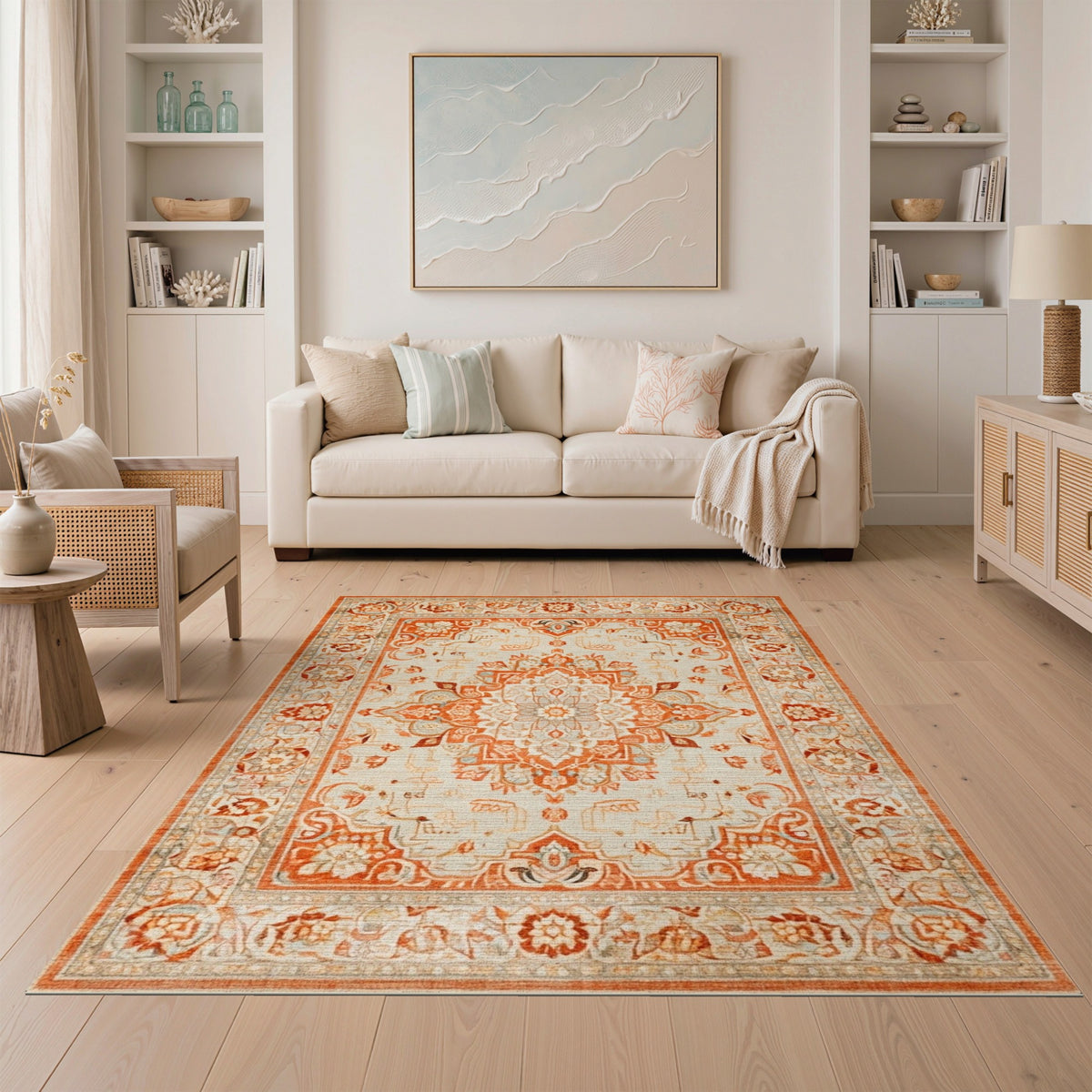 Floral Orange Floral Persian Area Rug