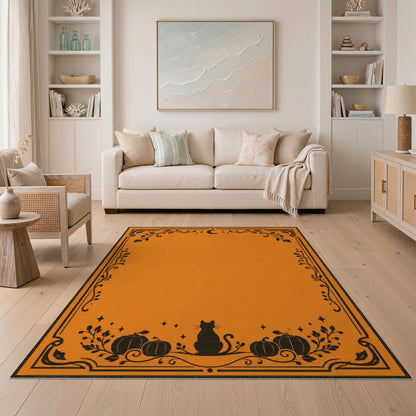 Orange Cat Pumpkin Washable Area Rug