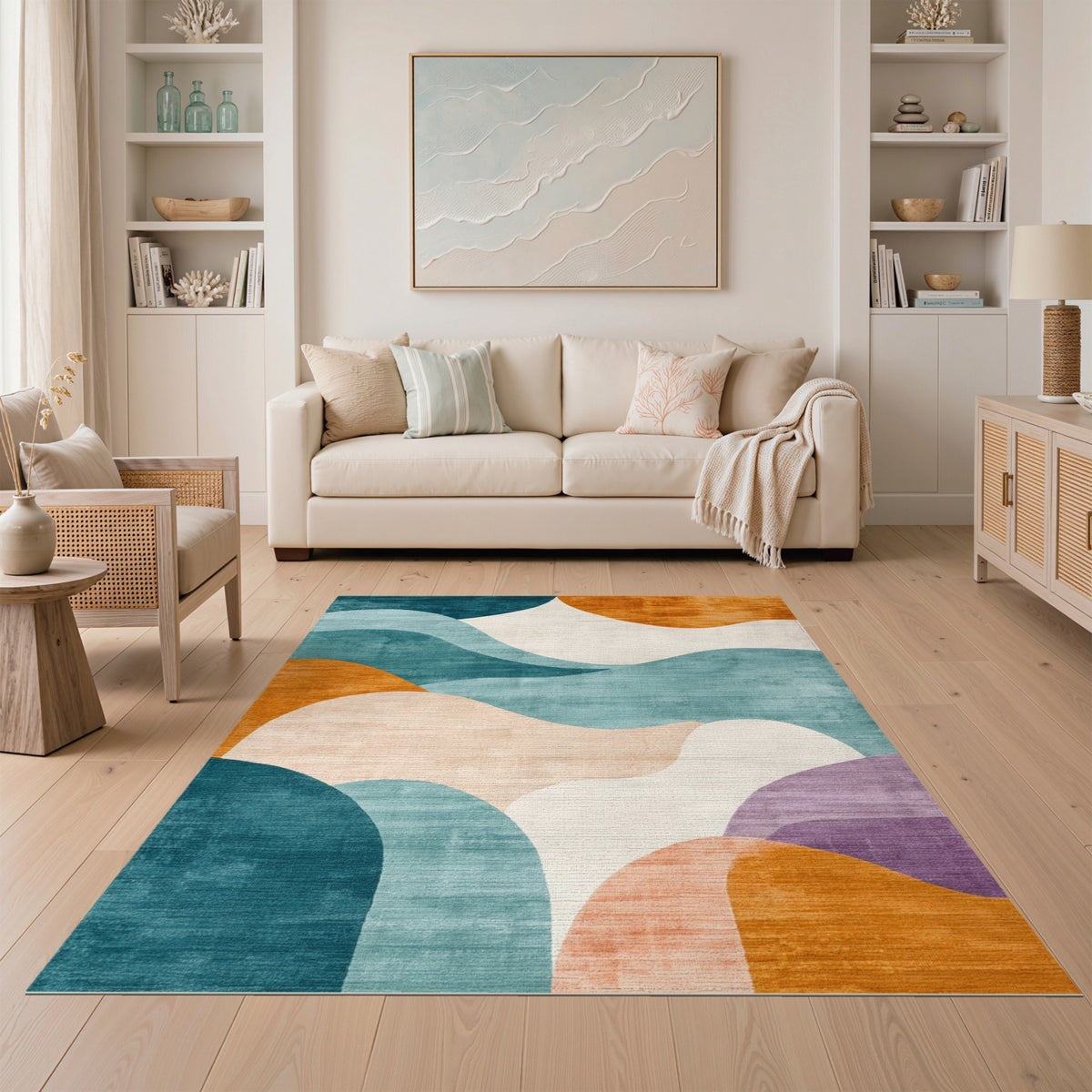Multi-color and Patterns Abstract Area Abstract Wave Multi-Color Area Rug