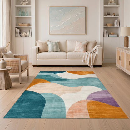 Multi-color and Patterns Abstract Area Abstract Wave Multi-Color Area Rug