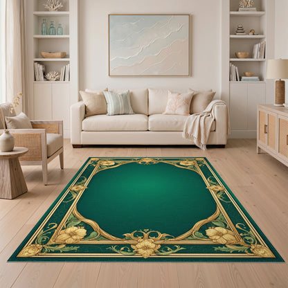 Emerald Green Floral Vintage Area Rug