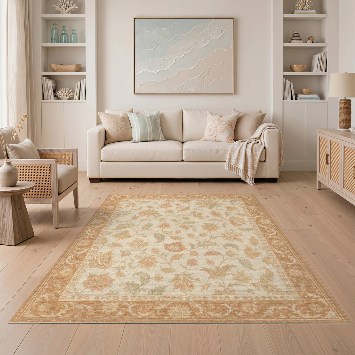 Beige Vintage Floral Vine Area Rug