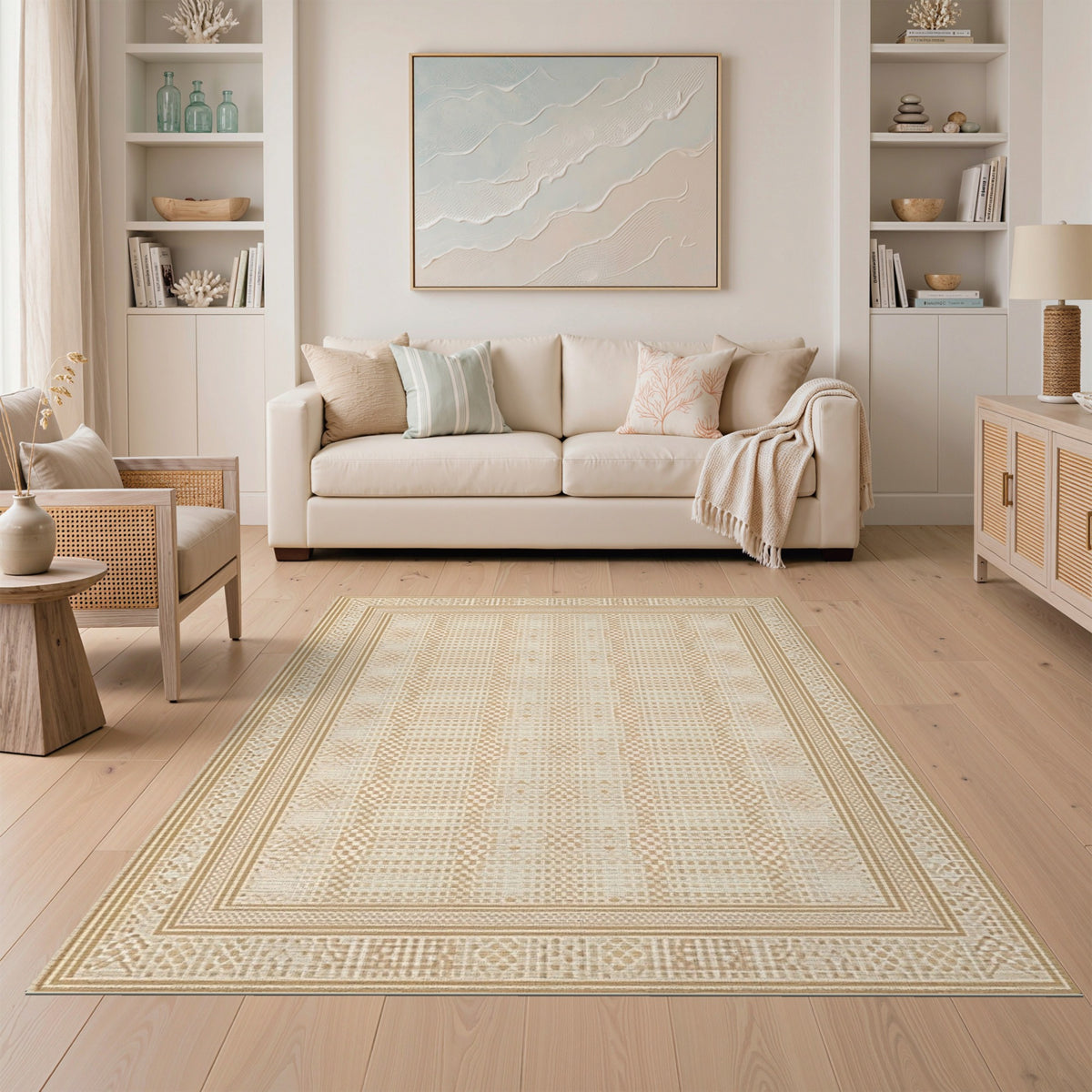 Beige Geometric Lattice Area Rug