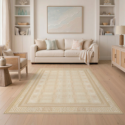 Beige Geometric Lattice Area Rug