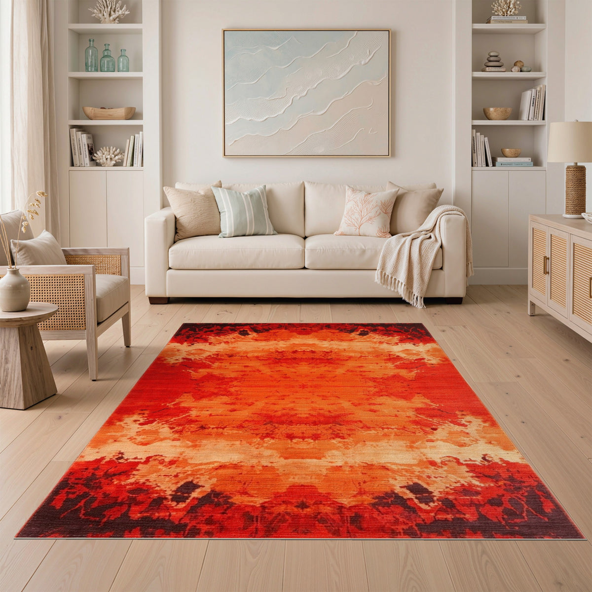 Red Distressed Abstract Area Rug