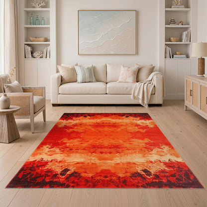 Red Distressed Abstract Area Rug