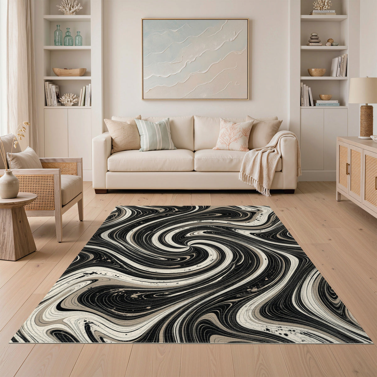 Abstract Area Black and White Black White Marble Swirl Area Rug