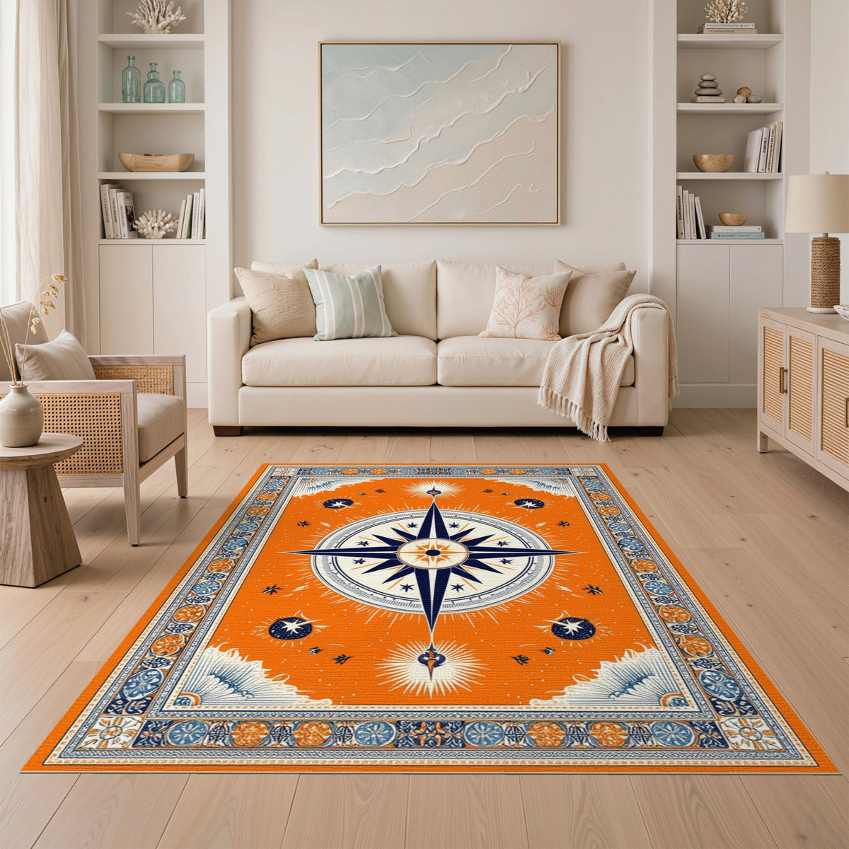 Orange Compass Rose Area Rug