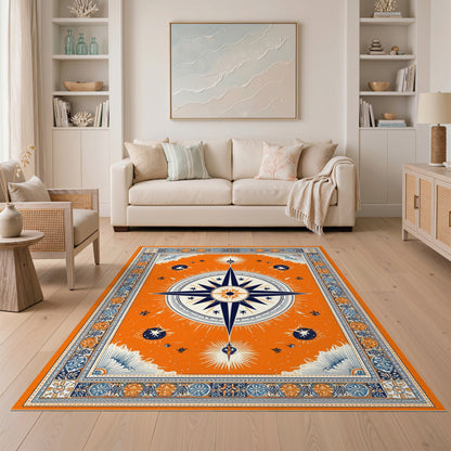 Orange Compass Rose Area Rug