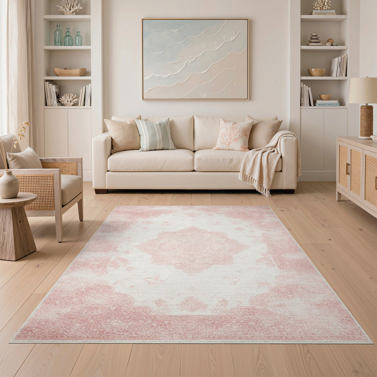 Distressed Vintage Pink Distressed Vintage Medallion Area Rug