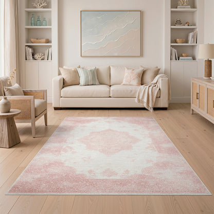 Distressed Vintage Pink Distressed Vintage Medallion Area Rug