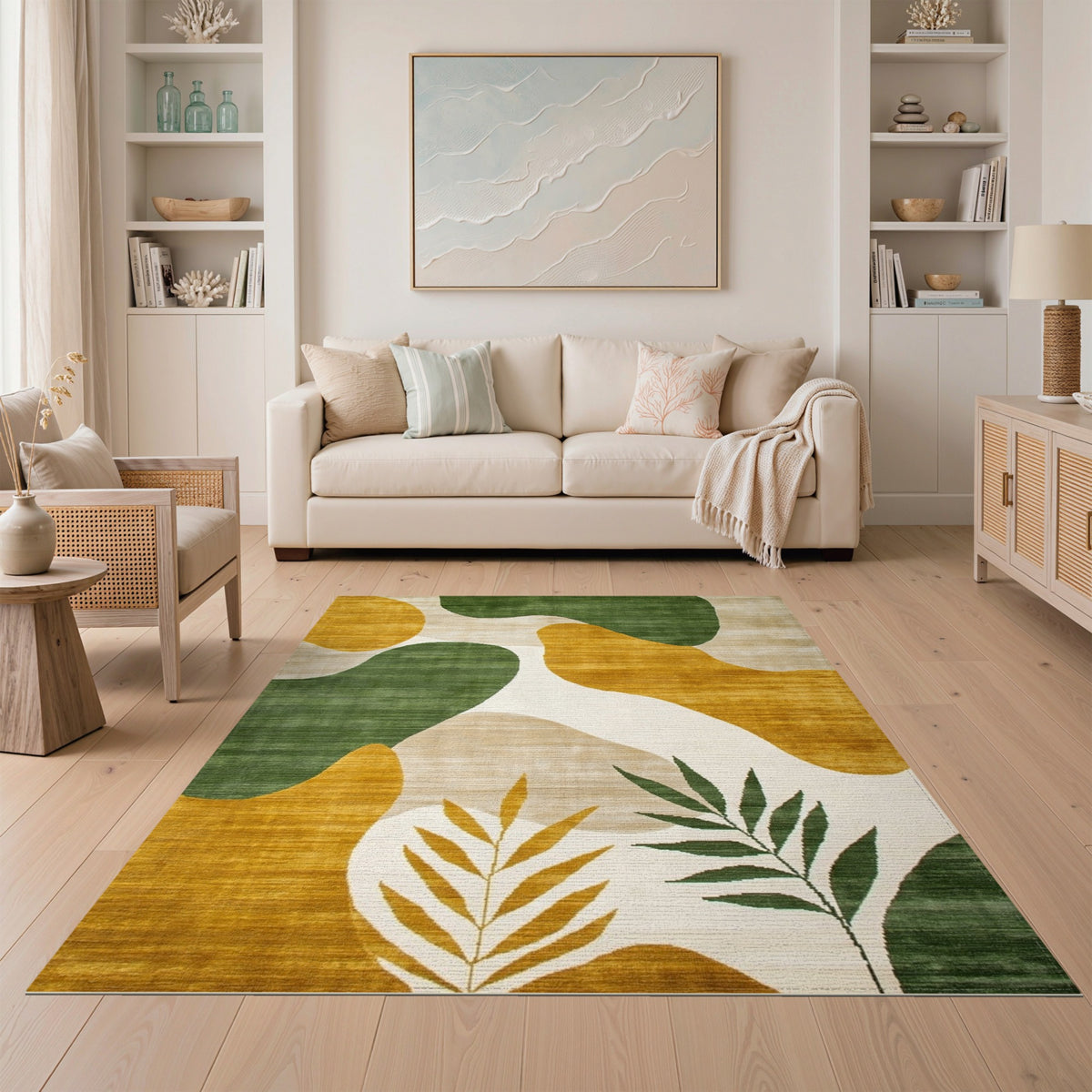 Abstract Green Gold Organic Area Rug
