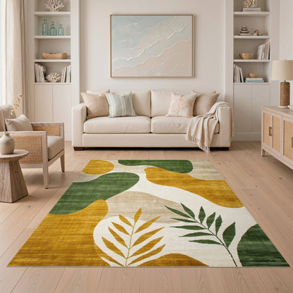 Abstract Green Gold Organic Area Rug