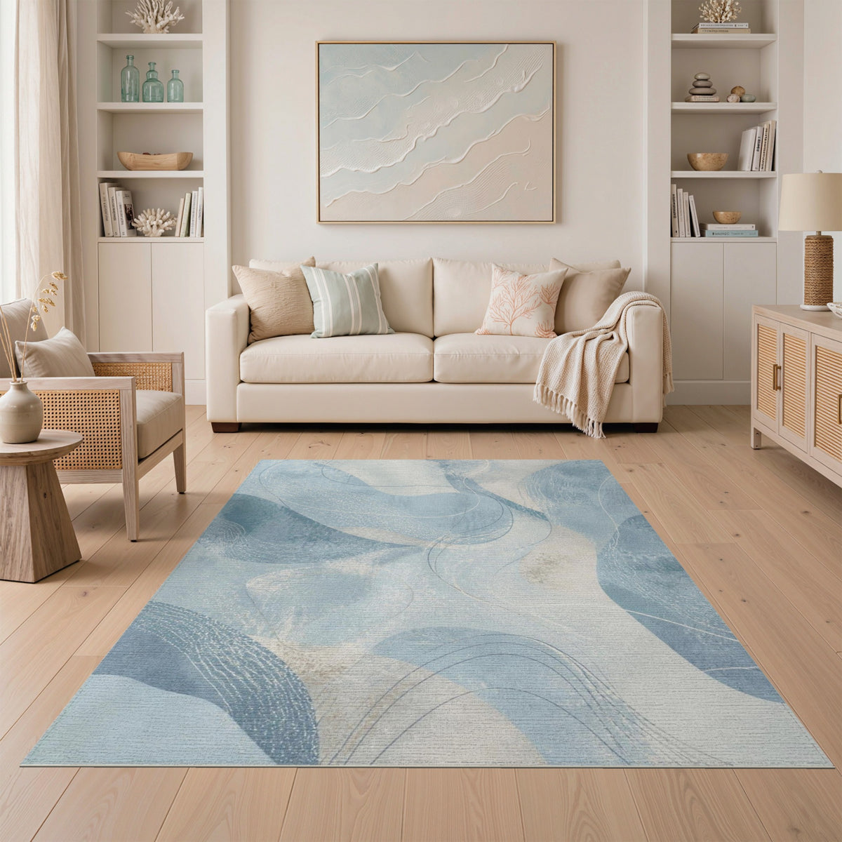 Blue and Teal Blue Teal Abstract Flow Area Rug
