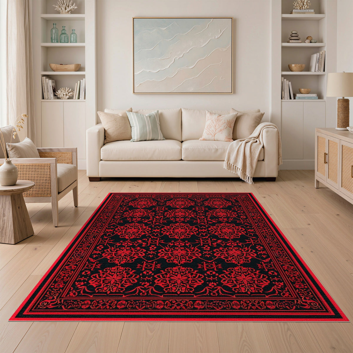 Traditional Persian Red Bold Red Persian Floral Area Rug
