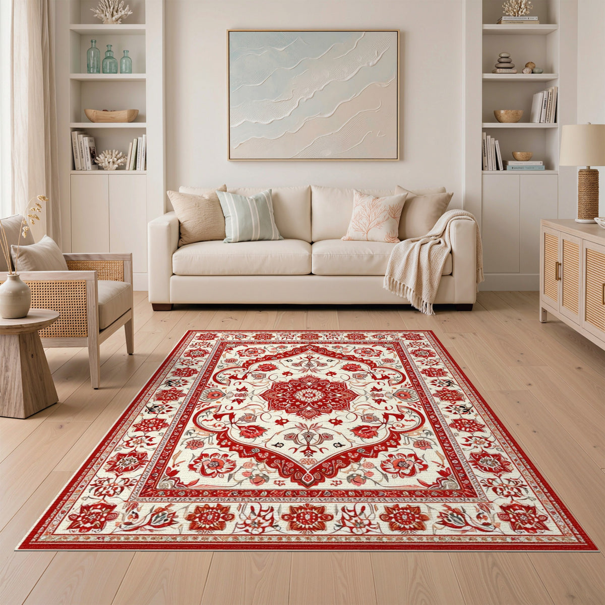 Red Persian Floral Medallion Area Rug