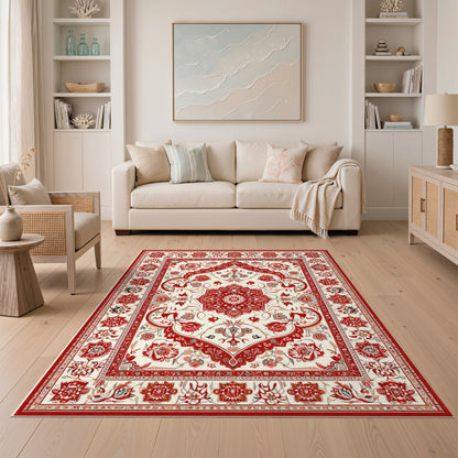Red Persian Floral Medallion Area Rug