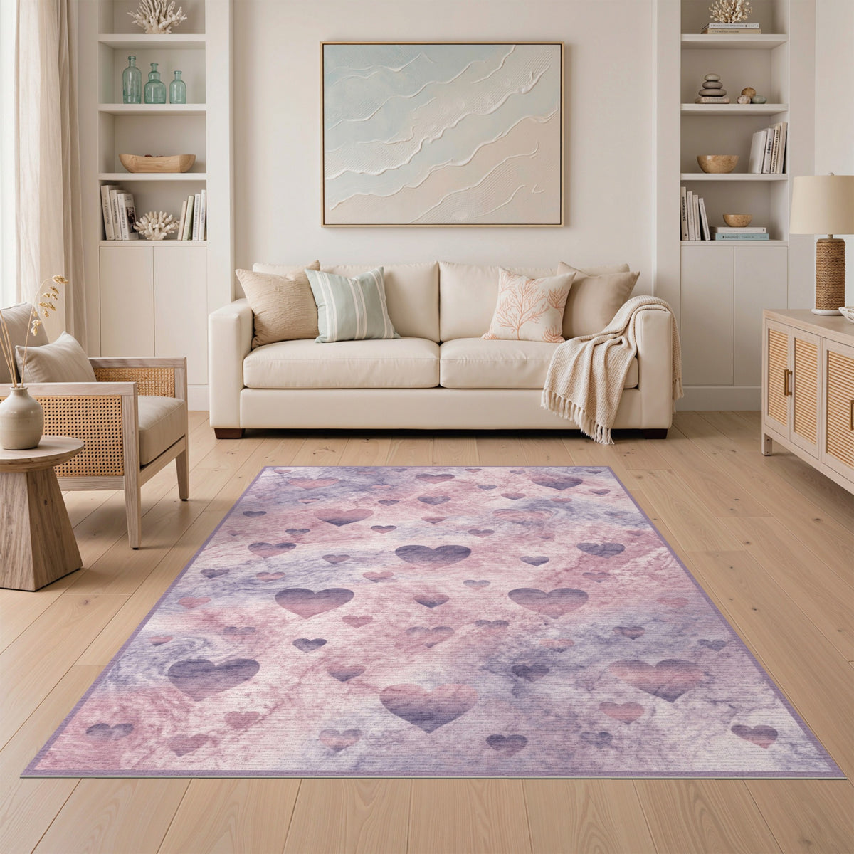 Pink Marble Heart Washable Area Rug